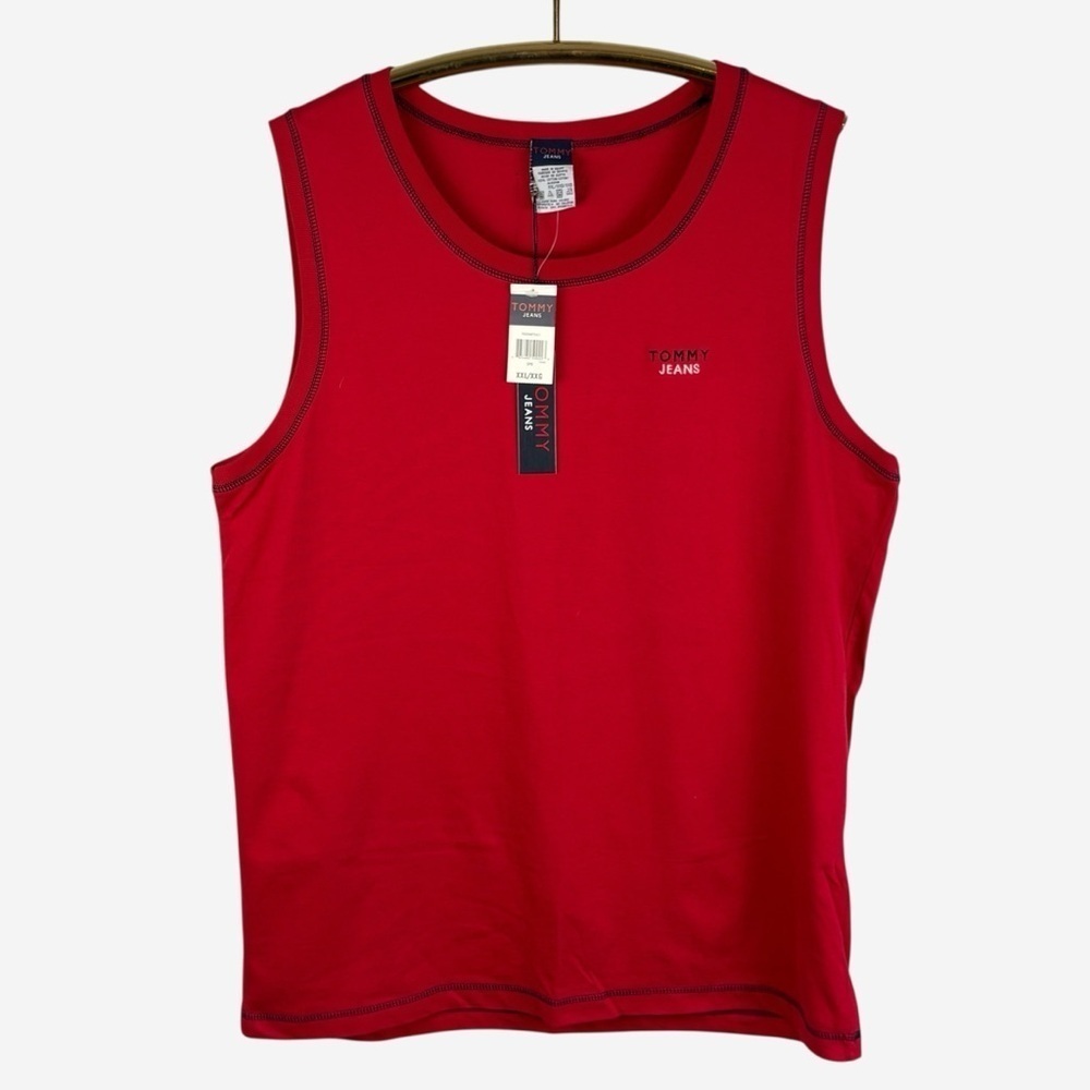 Vintage Tommy Hilfiger Men's Sleeveless Tank Top Size 2XL Muscle Logo Red - Picture 1 of 10
